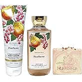 Bath & Body Works Pearberry Body Cream and Body Wash Duo Set with a Himalayan Salts Springs Bar Soap - Full Size