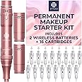Stylia Permanent Makeup Machine Set – Wireless Machine Kit with 2 Rechargeable Lithium Batteries, Power Adaptor and 16 Cartridges – Microblading Supplies, Low-Noise, High-Speed Motor