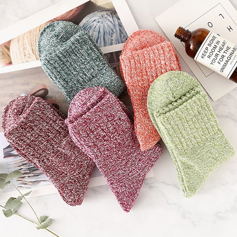 Hippih 5 Pairs Socks Womens Vintage Style Winter Thick Knitting Warm Wool Crew