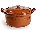 Ancient Cookware, Mexican Clay Lidded Cazuela Pot, Extra Large, Terracotta, 8 Quarts
