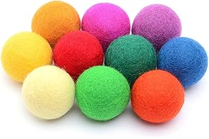 Glaciart One Felt Balls, Wool Pom Poms (10 Pieces) 4 Centimeters - 1.6 Inch, Handmade Felted 10 Colors (Red, Blue, Orange, Yellow, Green, Pink and More) Great for Cats, Felting and Garland