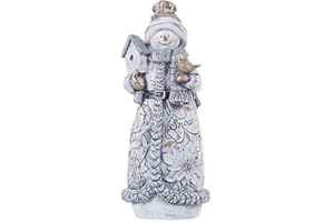 TRANSPAC IMPORTS Snow Poinsettia Robe Snowman Birdhouse 10 x 4 Resin Stone Christmas Table Top Figurine