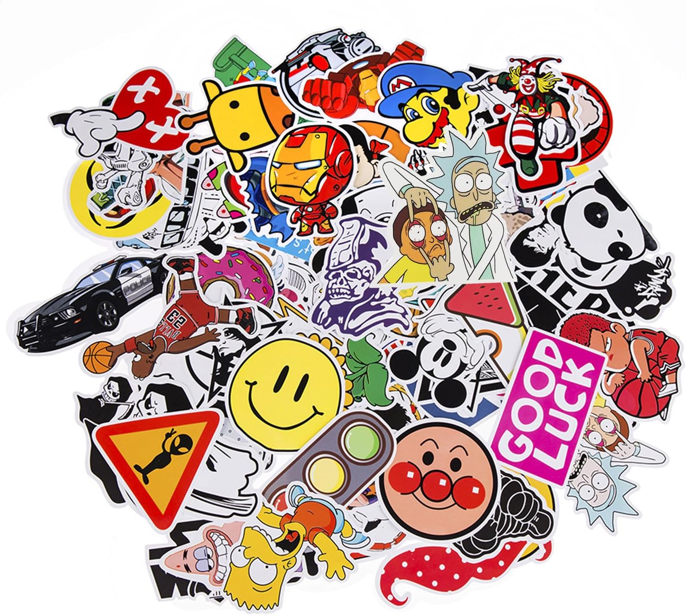 Neuleben Sticker Pack 100-Pcs, Sticker Decals Vinyls for Laptop,Kids,Cars,Motorcycle,Bicycle,Skateboard Luggage,Bumper Stickers Hippie Decals bomb Waterproof … (sticker-7)