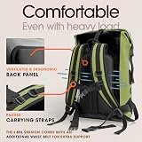 Earth Pak Waterproof Backpack 85L Roll-Top Green Front Pocket Cushioned Back view 6