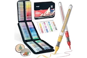 JusArt 48 Colors Acrylic Paint Markers with Canvas Bag, Water-Based No-Bleed Paint Pens with Automatic Ink Control, Waterproof Brush Tip Markers for DIY Art & Crafts -Fabric, Rock, Wood, Glass, Metal
