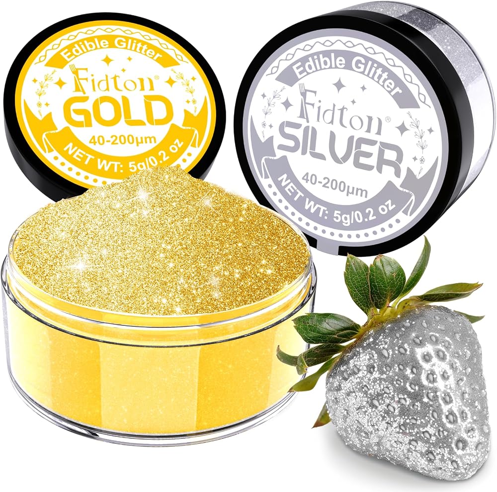 Fidton Edible Glitter for Drinks Gold & Silver 5 g Each Set Sparkling