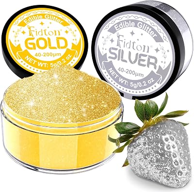 Fidton Edible Glitter for Drinks Gold & Silver 5 g Each Set Sparkling