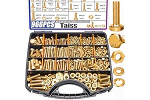 Taiss 966pcs Grade 8.8 Metric Bolt Assortment,Metric Bolts and Nuts Assortment,Bolt Kit M4 M5 M6 M8(12-30mm) Heavy Duty Hex Bolts and Nuts Kit Flat/Lock Washer Yellow Zinc Plated,with Handheld Box