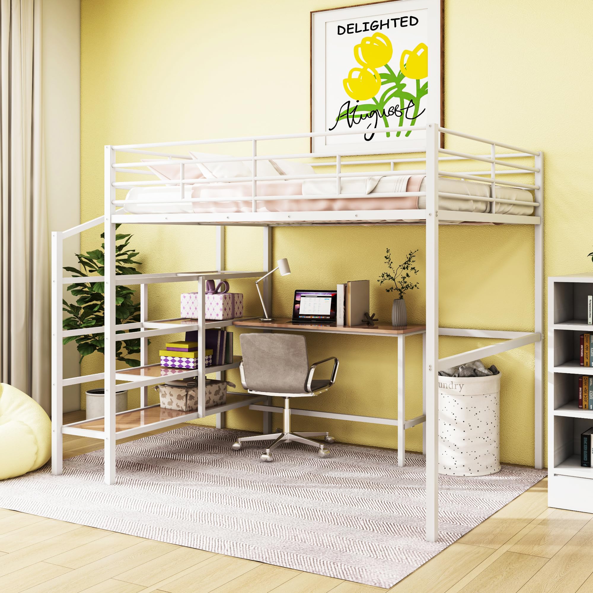 Photo 1 of *USED*
Ball & Cast Full Size Loft Bed with Desk & Lateral Storage Ladder,Heavy Duty Metal Bedframe W/Safety Guard,Easy Assembly,Space Saving,Modern Bedroom Furniture for Boys Girls Teens Adult,White