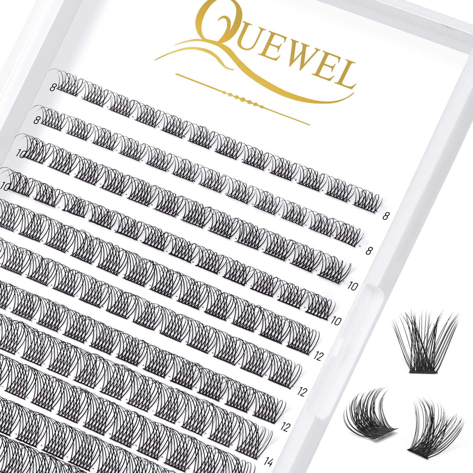 QUEWEL DIY Cluster Lashes - 144 Pcs Wide Stem Individual Eyelashes D Curl MIX8-16mm - Soft & Light False Eyelashes For Home Use (Natural-D) — image 1