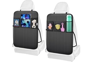 MEOLSAEK Kick Mats Back Seat Protector, 2Pack Waterproof Oxford Seat Back Protector, Car Seat Back Protector for Kids, Back of Seat Protector for Kids Feet Car Seat (3 Pockets-2pcs)