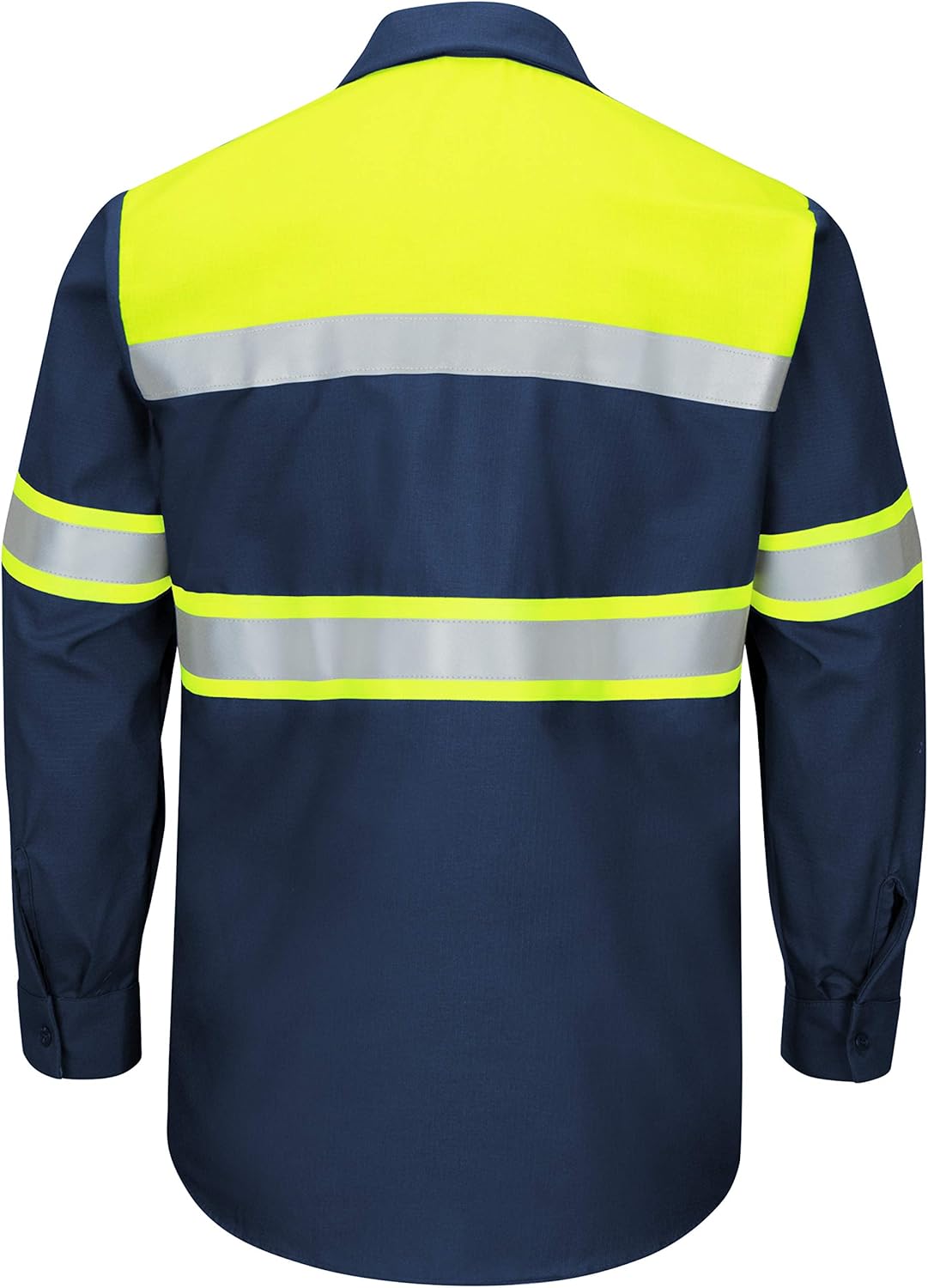 Red Kap Men's Hi-Visibility Long Sleeve Color Block Ripstop Work Shirt- Type O, Class 1, Fluorescent Yellow/Navy, 2X-Large: Clothing