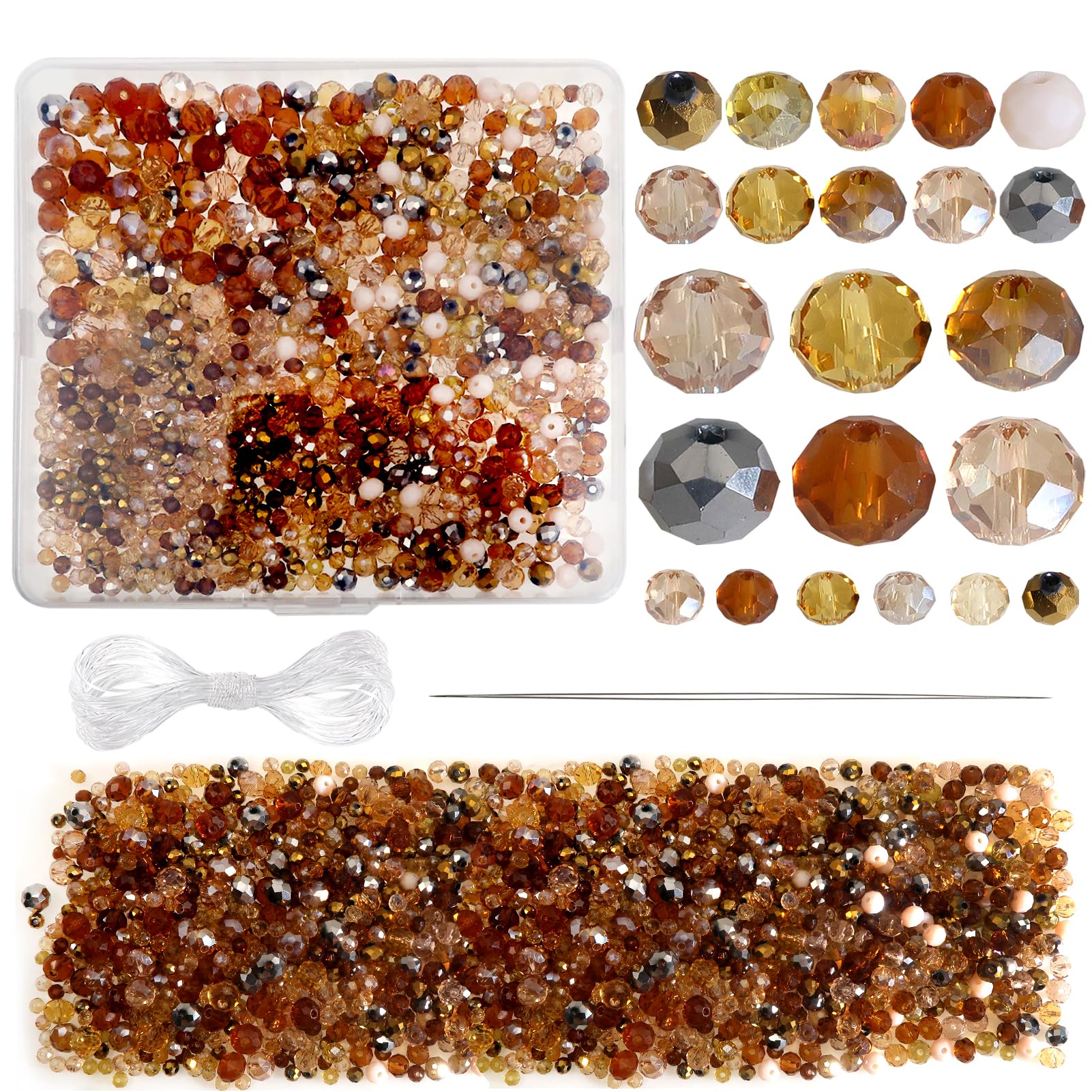 TOAOB 1000pcs Crystal Glass Beads Spacer Beads Round Faceted for Bracelets Necklace Earrings Jewellery Making Brown Series 4mm 6mm 8mm