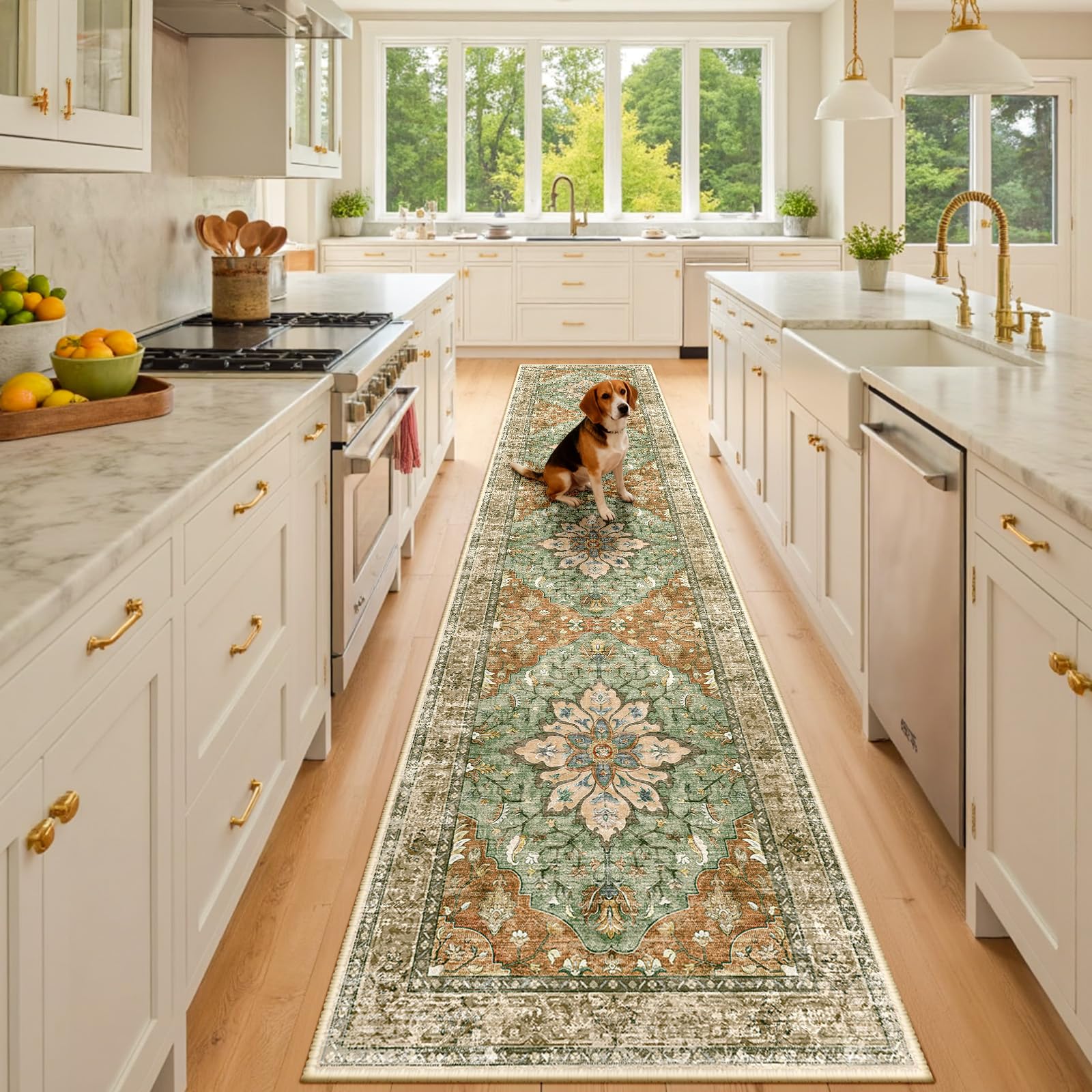 Photo 1 of RELEANY Area Rugs 2'x10' Runner Rug Non Slip Washable for Kitchen Hallway Bedroom Beside Laundry Room Bathroom Rug, Floor Carpet, Brick Red Rust Neutral Brown Burnt Orange Green