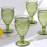 Darlion 4Pcs Green Wine Glasses, 12oz Glass Goblets, Vintage Drinking Glassware, Colored Glassware Set for Party Home Wedding Baby Shower