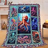 Quorant Octopus Squid Throw Blanket Ocean Nautical Coastal Print Blankets Gifts for Stuff Decor Soft Cozy Fleece Plush Flannel for Lover Men Women Boys Girls 40"x50"