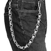 Skull Biker Chain Belt Heavy Goth Wallet Chain for Jeans Pants Unisex Metal | Adjustable with detachable links for customdrape.Durable zinc rivets resist rust.for concerts,biking,events.Gift for alt fans