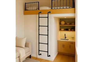 CVTER 3/4/5/6/7/8FT Black Wall Mounted Steel Ladder, 5-Step Egress Ladder for Window Well, Loft, Bunk Bed, Camper, RV | Floor/Wall Mounted Indoor Safety Climb for Bedroom, Basement, Gym, Dorm & Small Spaces