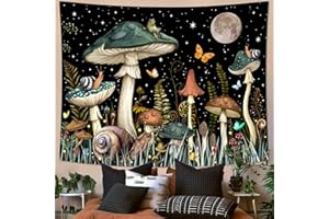 Zussun Green Mushroom Tapestry Moon Star Tapestries for Bedroom Aesthetic Starry Night Plant Tapastrys Wall Hanging Butterfly Snail Frog Wall Tapestry for Living Room Dorm (Dark, 48" x 36")