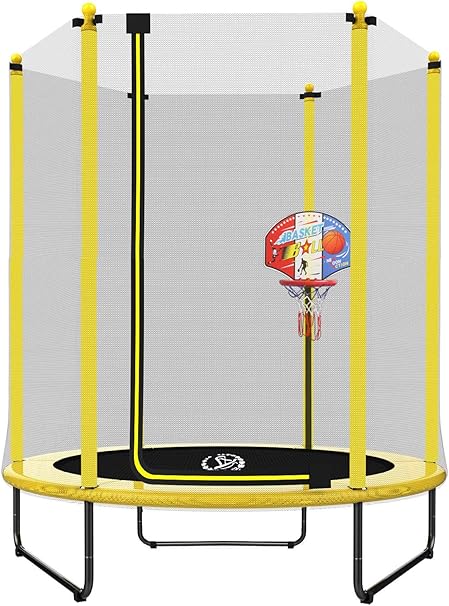 Langxun Trampoline 152 4 Cm Pour Enfants 1 5 M Exterieur Et Interieur Mini Trampoline Pour Tout Petits Avec Enclos Cerceau De Basket Ball Jouets Pour Bebe 1 8 Ans Jaune 1 Amazon Ca