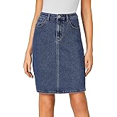 LYANER Women's Casual Stretch High Waist Bodycon Denim Jean Midi Skirt with Pockets