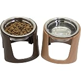 SportPet Elevated Stainless Steel Dog Food &amp; Water Bowls - Raised Pet Feeding Station, Small Dog &amp; Cat Feeder, Dishwasher Safe, Nonslip - Brown, 8 oz Each