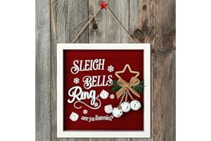 Blulu Farmhouse Christmas Decor Christmas Wall Decor Wood Wall Art Farmhouse Pictures Rustic Signs Decor Sleigh Bells Ring Wooden Wall Sign for Holiday Indoor Decoration