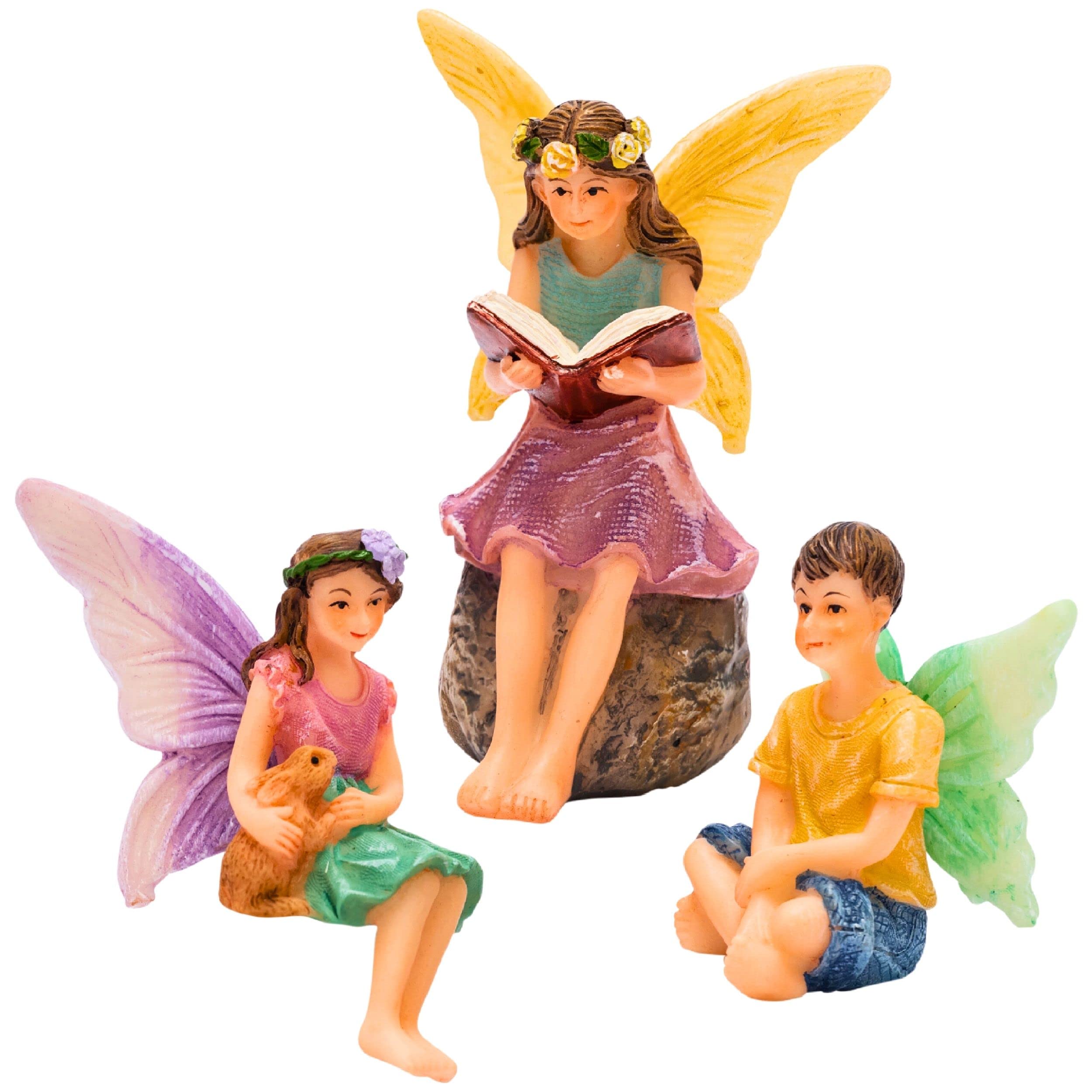PRETMANNS Fairies for Fairy Garden – Adorable Accessories Kit for an Outdoor Miniature Garden – Boy & Girl Figurines – 3 Items
