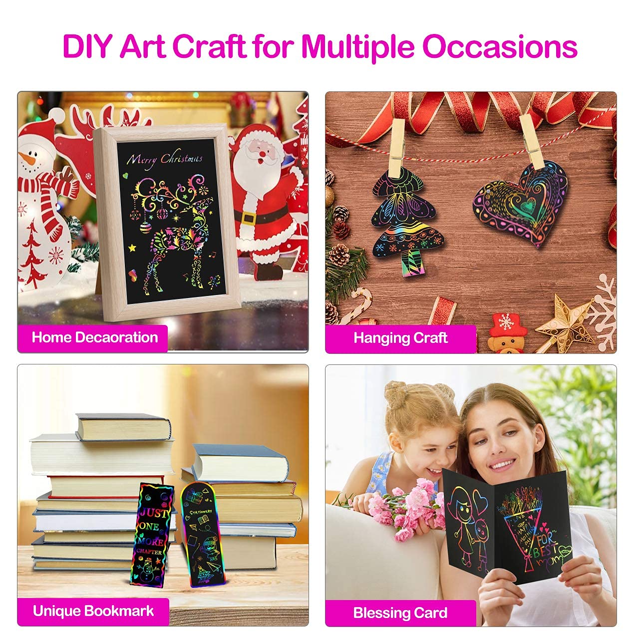 ZMLM Scratch Rainbow Art Paper Set - 100Pcs Magic Scratch Off Art Craft Supplies Kits for Kids Girls Boys Black Scratch Notes Sheet Doodle Pad for Fun DIY Toy Party Favors Christmas Birthday Gift