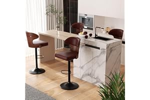 Nalupatio Bar Stools Set of 4 Seat Adjustable Height 24.5-33.5IN - Bentwood Swivel Barstools with Back & Footrest - PU Leather Upholstered Bar Chair for Bar, Kitchen, Dining Room