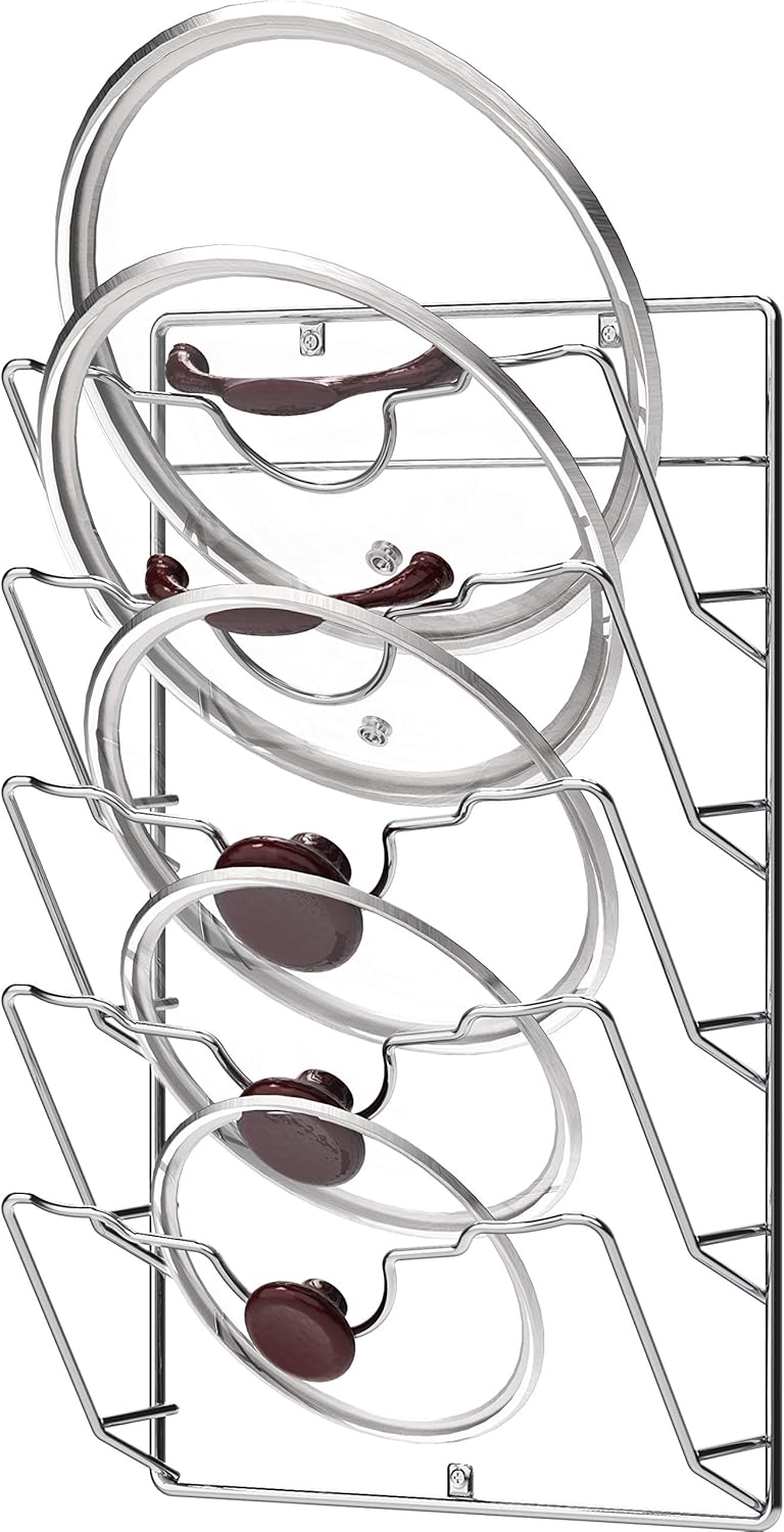 Simple Houseware Wall Door Mounted Pot Lid Rack, Chrome Finish -