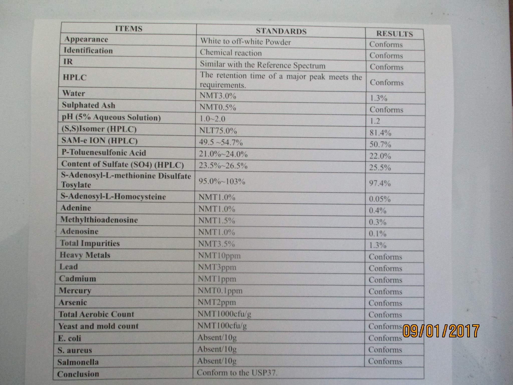 50 gram (50,000mg) SAM-e S-ADENOSYL-L-METHIONINE POWDER 97.4%