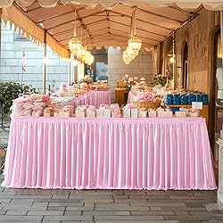 9ft Lenght Glitter Pink Table Skirt for Rectangle