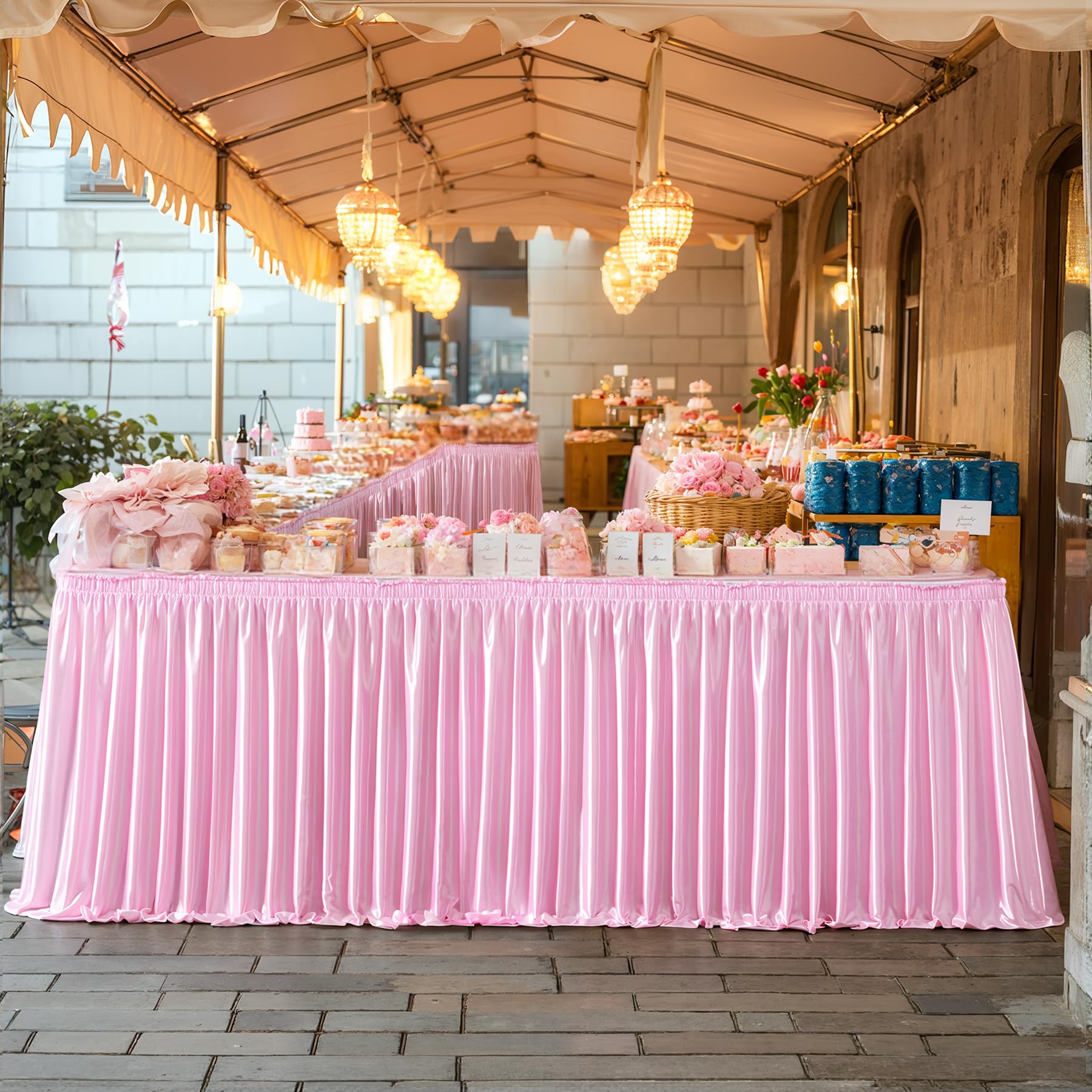 9ft Lenght Glitter Pink Table Skirt for Rectangle