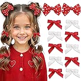 SAWINDA 12PCS Valentines Heart Hair Bows Small Red Pink Silk Satin Bows Clips White Mini Bow Hair Clips Cute Bowknot Hair Barrettes for Teen Girls Women Decor Party Date