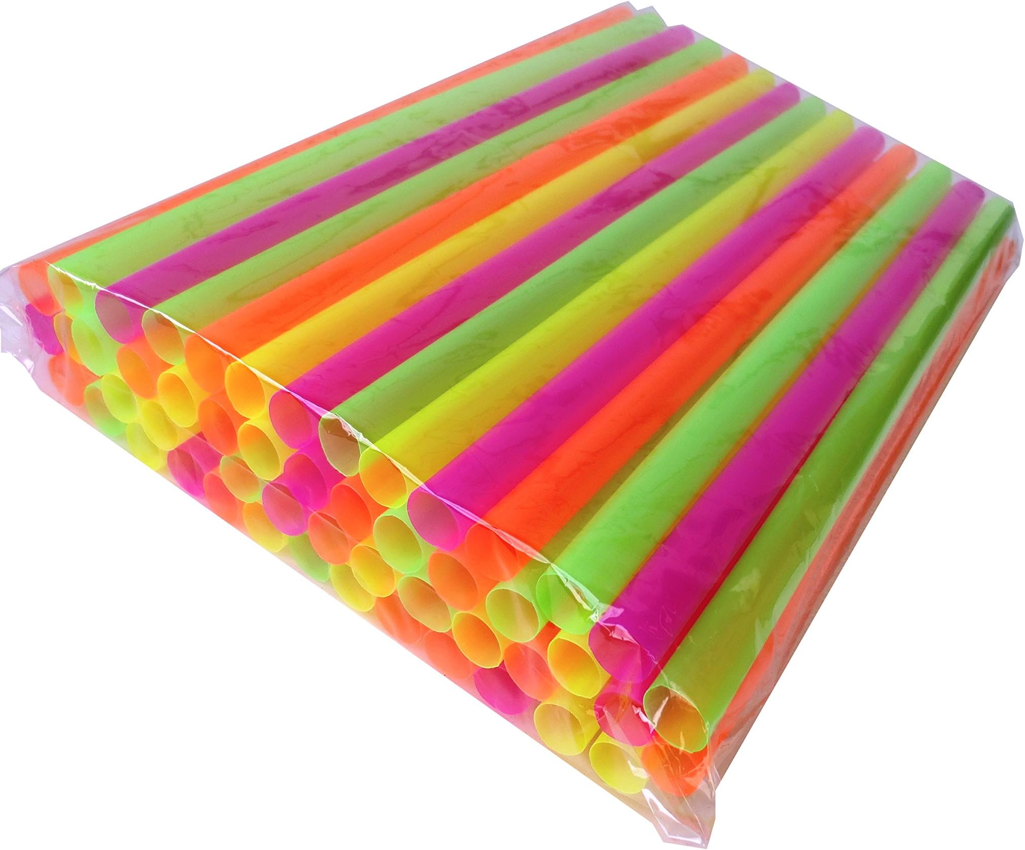 50 Reusable Neon Smoothie Straws! - SUPER-WIDE! 1/2" x 8". Poly Bagged. Flat Ended, Safe and Sanitary.