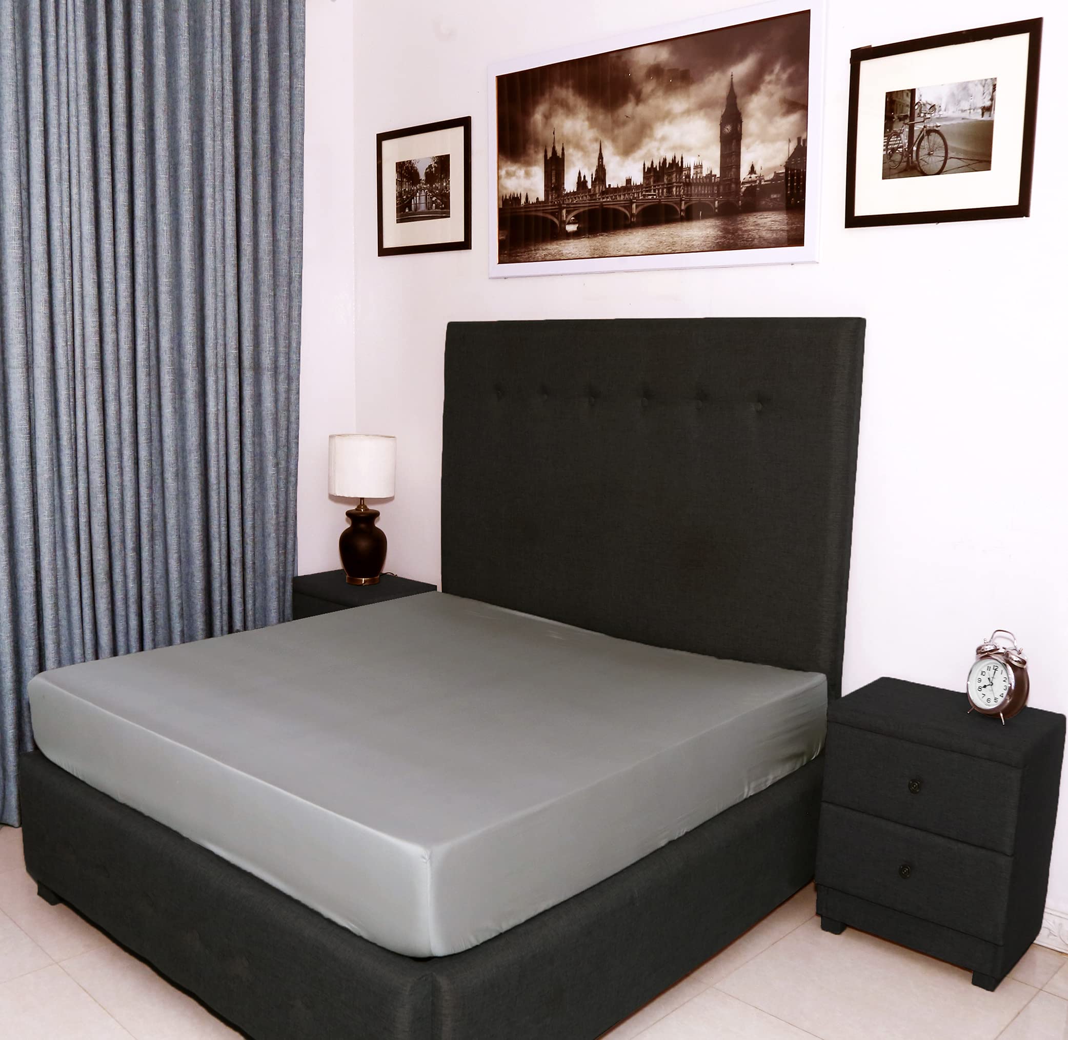 Bed Thread - Egyptian Cotton Double Fitted Sheet, 400 Thread Count Long Staple Cotton Sateen Double Bed Fitted Bed Sheet, 100% Organic Cotton Deep Pocket Beige Bedsheets Double