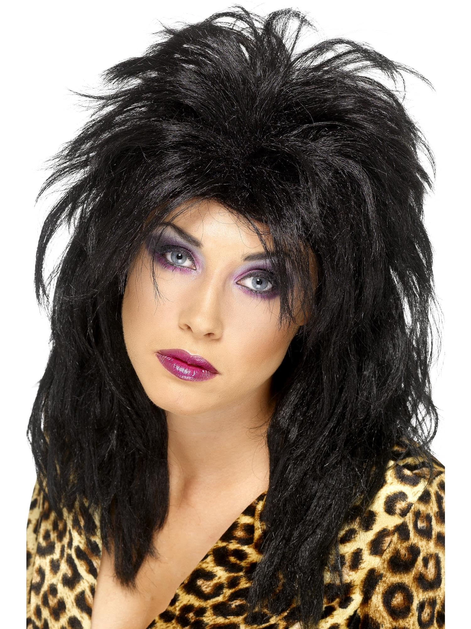 Smiffys 80s Popstar Wig, Black Long Tousled Mullet, 1980's Fancy Dress, 1980s Dress Up Wigs Halloween