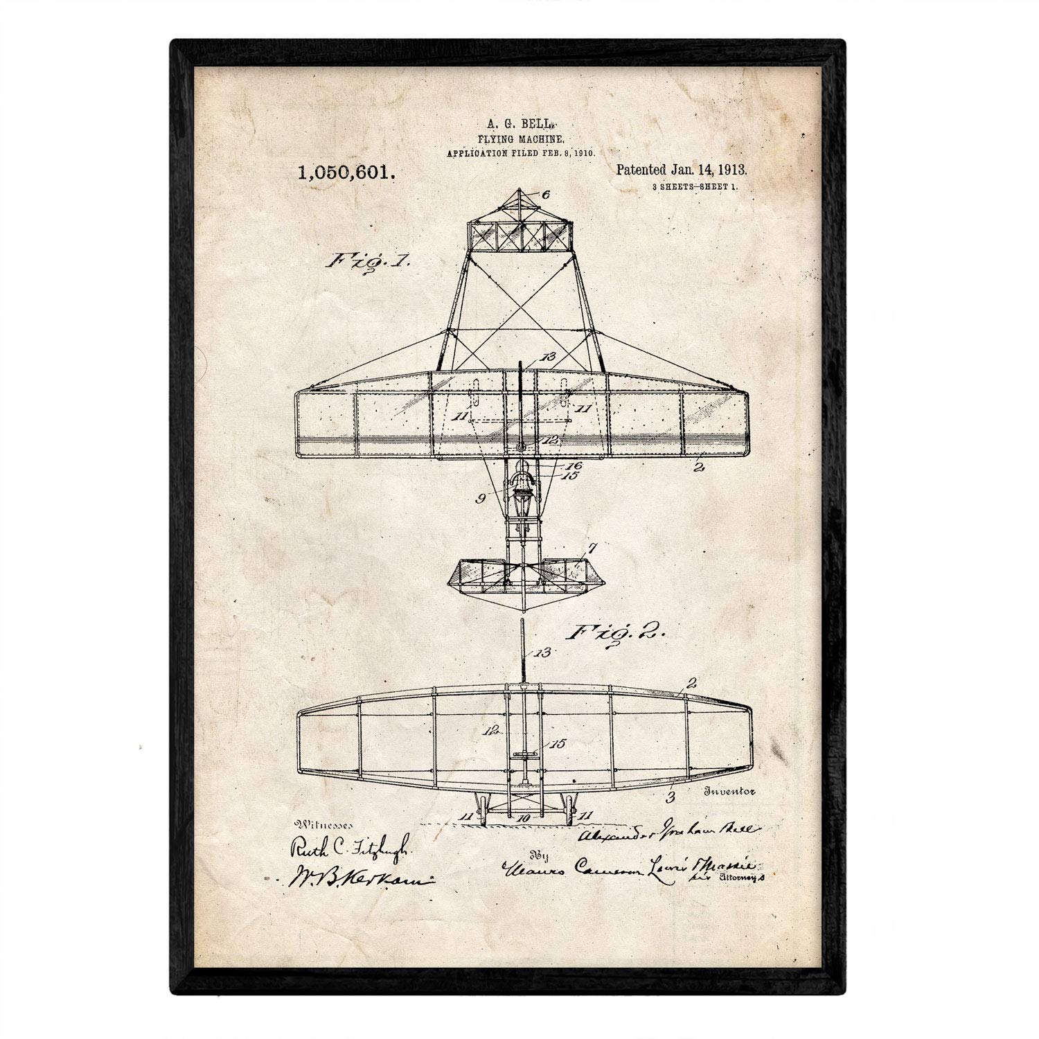 Nacnic Poster with Patent plane. Sheet with old design patent in A3 size and vintage background — image 1