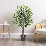 CHRISTOW 4ft Artificial Ficus Tree Variegated PEVA Leaves Wooden Trunk view 2