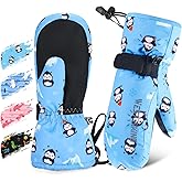 West Biking Kids Ski Mittens, Waterproof Snow Insulated Mittens Toddler Winter Ski Snow Gloves with String, Boys Girls 4-10