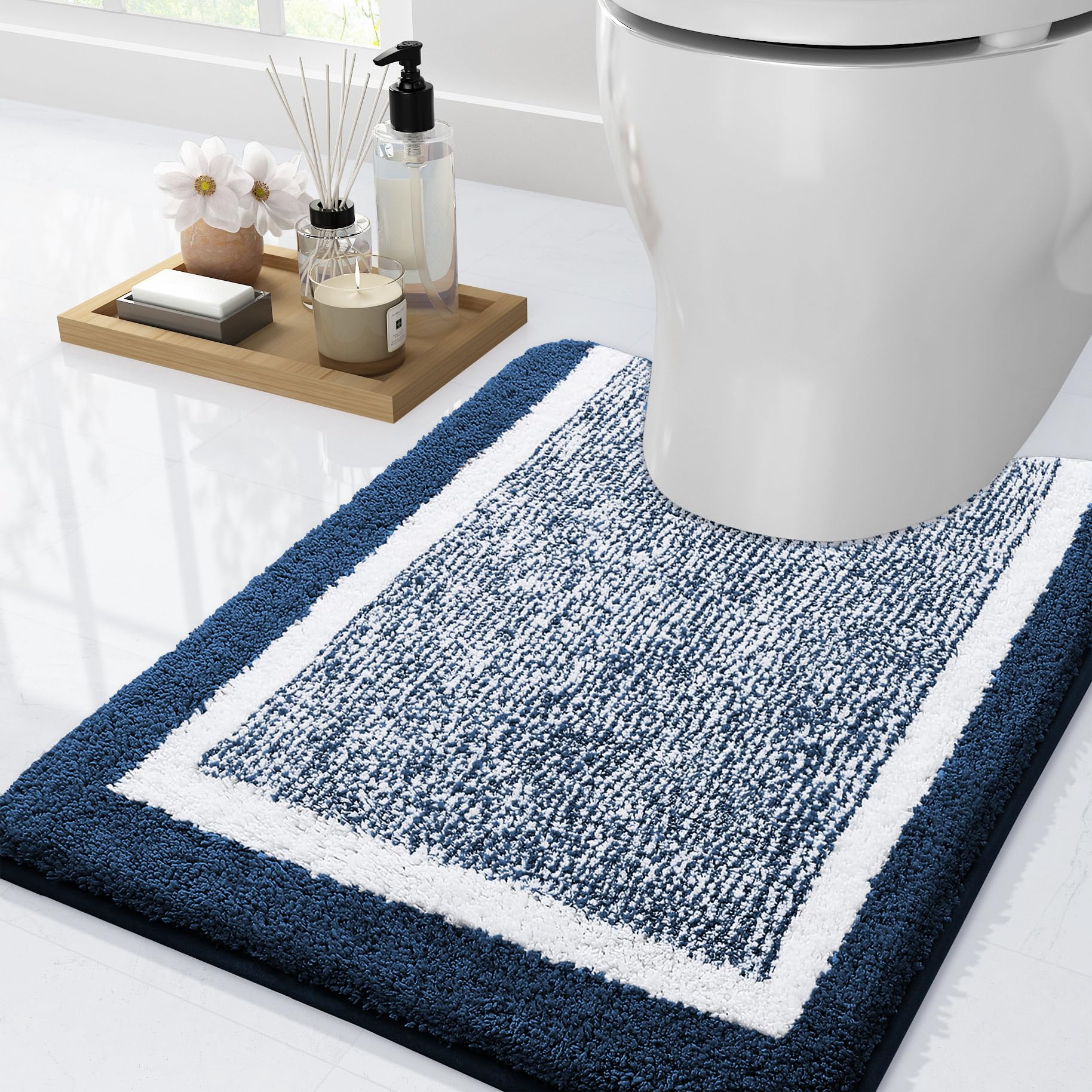 smiry Microfiber Non-Slip Bath Mats for Bathroom, Extra Soft Absorbent Bathroom Mats Rugs, Machine Washable Quick Dry Floor Mats, 50 x 60 cm, Navy Blue