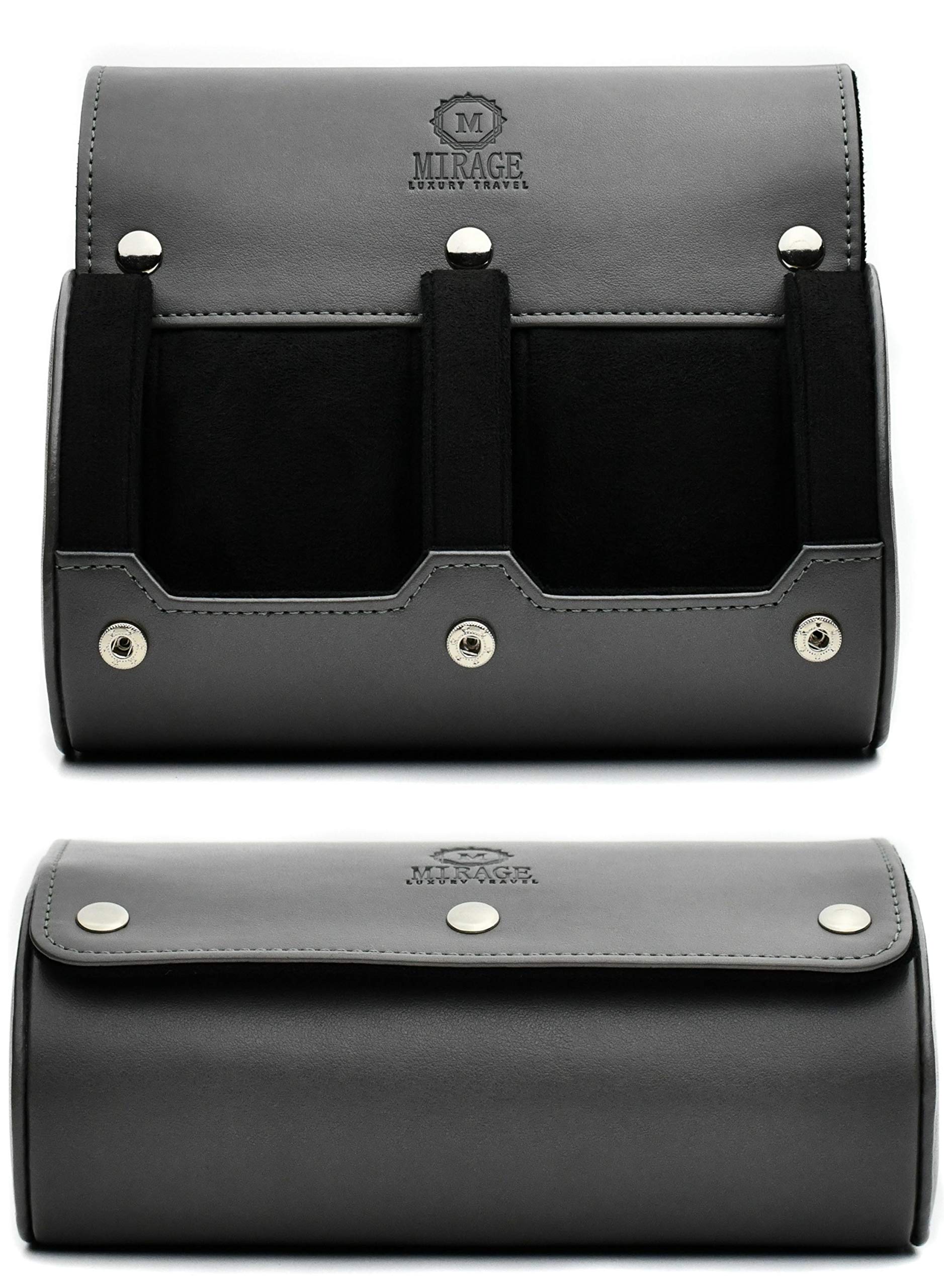 Photo 1 of 2 Watch Roll Travel Case for Men - Watch Holder and Storage for Travel - Slate Gray Swiss Motif Vegan Leather