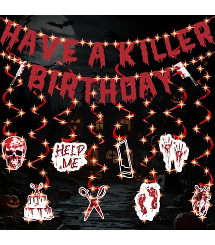 Glitter Have A Killer Birthday Decorations Banner Black Halloween Skull Banner Horror Movie...