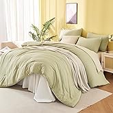 BUPIRD 3 Pieces Sage Green King Comforter Set, Lightweight Double-Layer Crinkle Gauze All Season Soft Bedding (90x104 in Comforter & 2 Pillowcases)