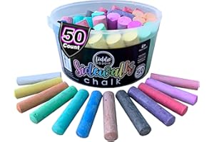 Loddie Doddie Jumbo Sidewalk Chalk - Pack of 50, Multicolor, Reusable Bucket - Sidewalk Chalk for Kids & Washable Colors - Colored Bulk Set for Outdoor Kids Activities - Tapered Sticks for Toddlers