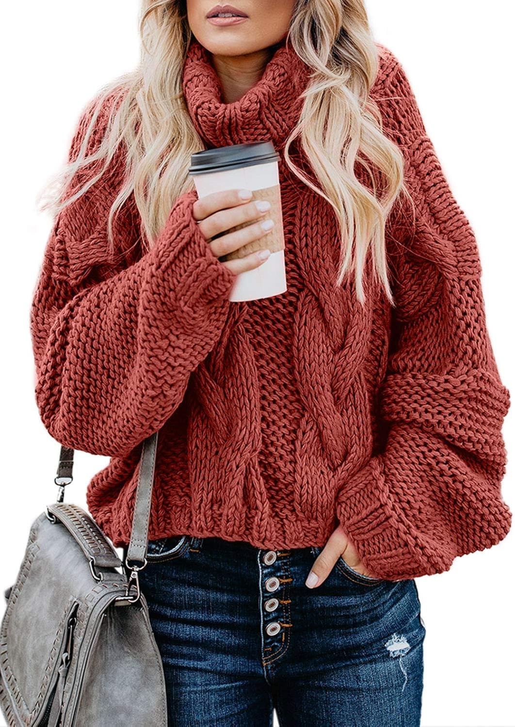 Dokotoo Women Solid Turtleneck Balloon Long Sleeve Sweaters Pullover Outerwear at  Women’s Clothing store