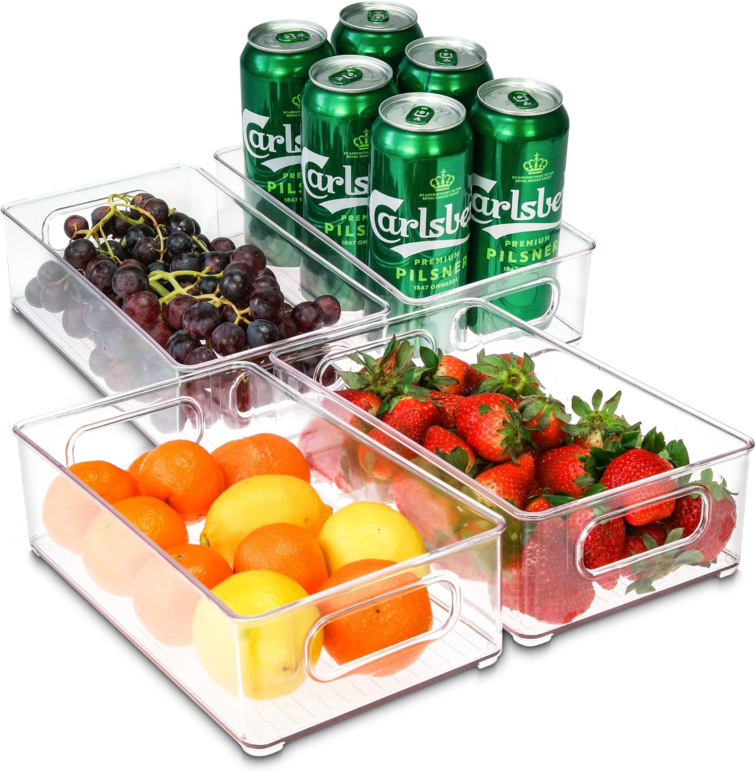 JAYDE STORAGE BINS – Set of 4 Food Storage Containers – Clear Plastic Pantry Cabinets Bins for Organizing – Heavy Duty Materials – Functional and Practical Design