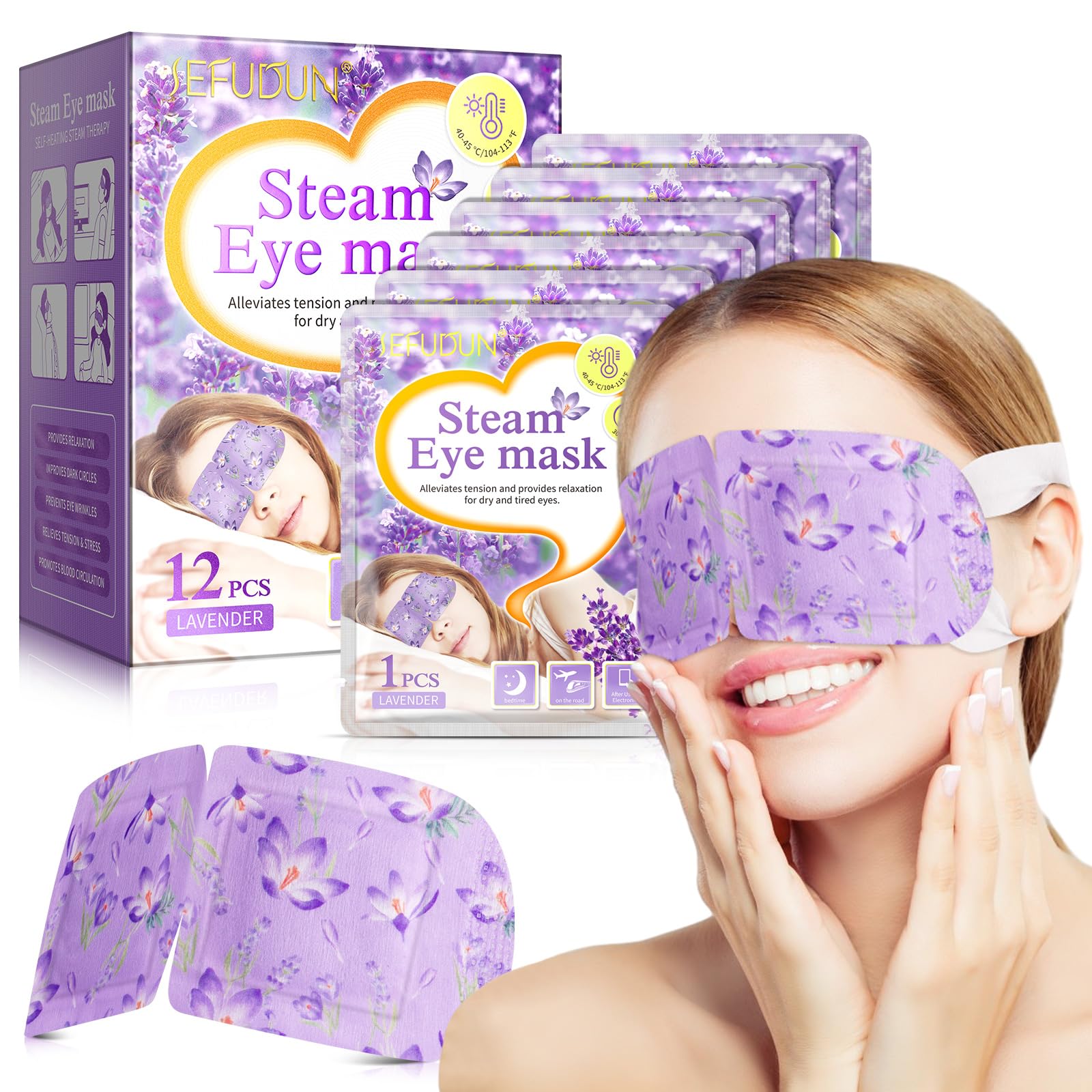 Lavender Steam Eye Mask, Warm Eye Mask, Pack of 12 Eye Mask, Dry and Swollen Eye Mask, Can Relieve Eye Fatigue (Steam Eye Mask, 12 Pieces)