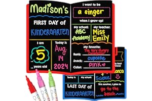 Funcils First Day of School Sign (11 x 13") - My First and Last Day of School Board, Back to School Sign, First Day of School Board | Kids Preschool, Kindergarten Supplies + 3 Chalkboard Markers